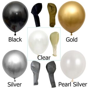 Black Gold Silver Balloon Garland Arch Kit 148 pcs 12" 10" 5" Latex Balloons Set for Graduation Decorations Birthday New Year Party Anniversary Decorations Supplies