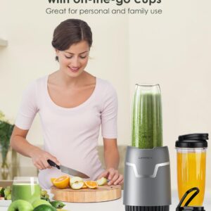 LAMPICK Smoothie Blender, 1100W Personal Blender for Shakes and Smoothies, Blenders and Grinder Combo for Kitchen with 2*27 Oz To-Go Cup & 10 Oz Grinding Cup for Protein Shake, Baby Food, Frozen Drink