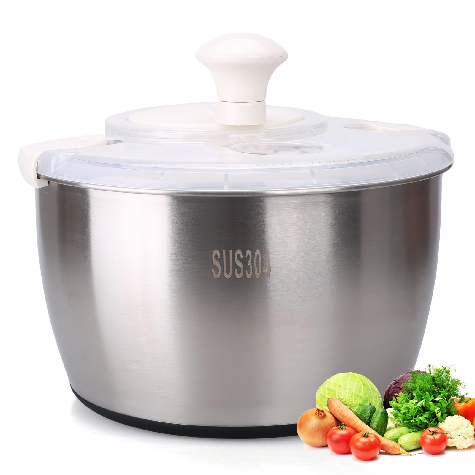 Stainless Steel Salad Rotator, 5-quart Vegetable Dishwasher,Lettuce Cleaner and Dryer, Stainless Steel Salad Spinner, Salad Spinner