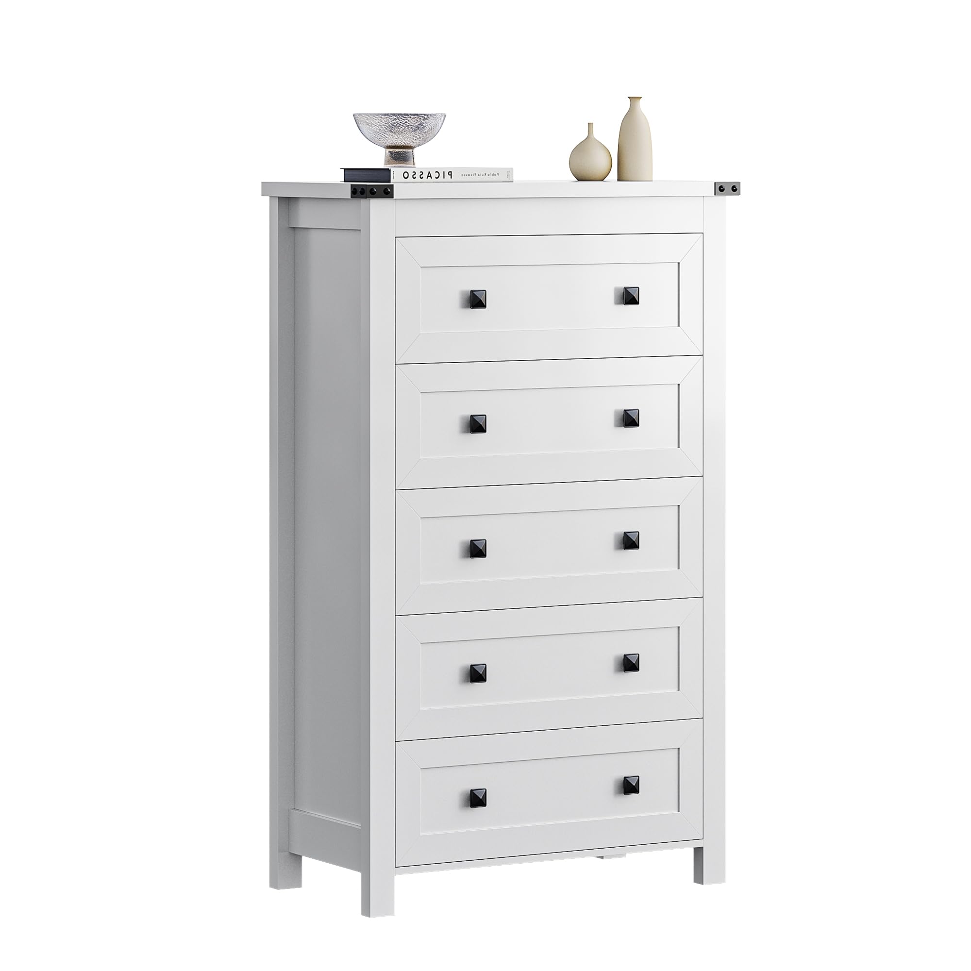 Wodeer White 5 Drawers Dresser for Bedroom,Wood Storage Chest of Drawers, Dresser with Metal Handles,Dressers Organizer for Bedroom, Living Room,Hallway,Nursery