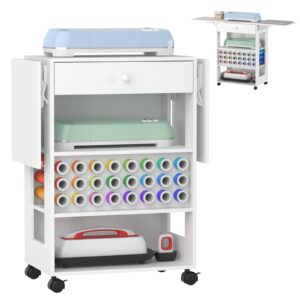 craft cart compatible with cricut machine, storage rolling cricut cart furniture with foldable sides & drawer for cricut organization for craft room home office