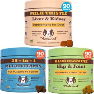 Natural Dog Company Multivitamin Chews for Dogs Bundle, Total Health Boost with Hip & Joint Chews, Liver & Kidney Chews, Essential Dog Multivitamins for Joint Support and Organ Health