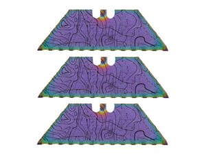 ndz performance serrated steel blade replacement for berkling utility knife, custom double sided laser engraved designs, rainbow - topographic map, 3 pack