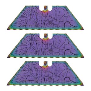 NDZ Performance Serrated Steel Blade Replacement for Berkling Utility Knife, Custom Double Sided Laser Engraved Designs, Rainbow - Topographic Map, 3 Pack