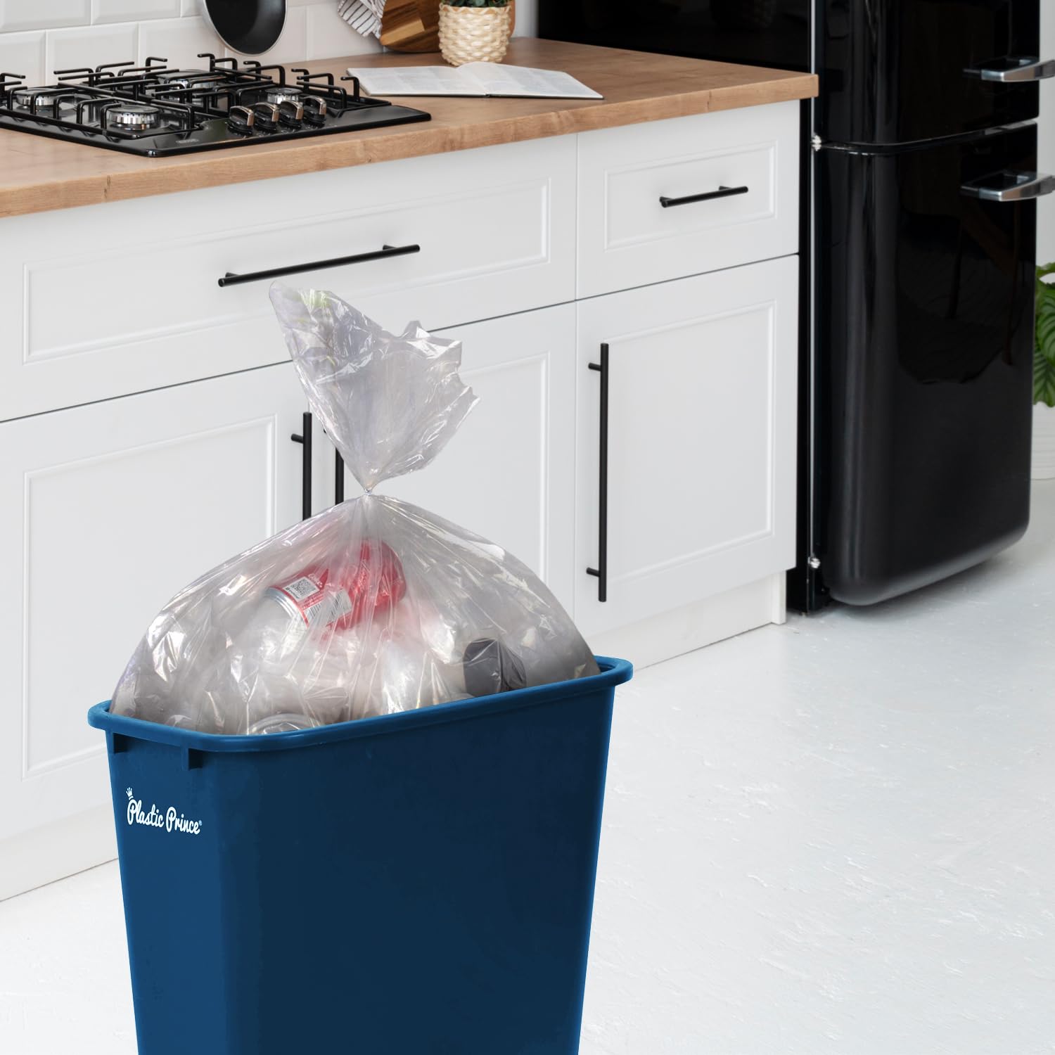 (Set of 2) 40 Quart Trash Can, Black and Blue Plastic Rectangular 10 Gallon Wastebasket for Kitchen Bathroom Office, 40 qt Garbage Can Fits Under Desk Cabinet Sink