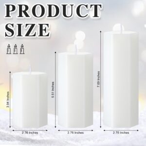 MTLEE 3 Pcs Hexagon Pillar Tall Candle Giant White 70 Hour Long Burning Time Unscented Pillar Candles Minimalism Dripless Smokeless Modern Geometric Candles Home Decor For Wedding Bathroom Living Room