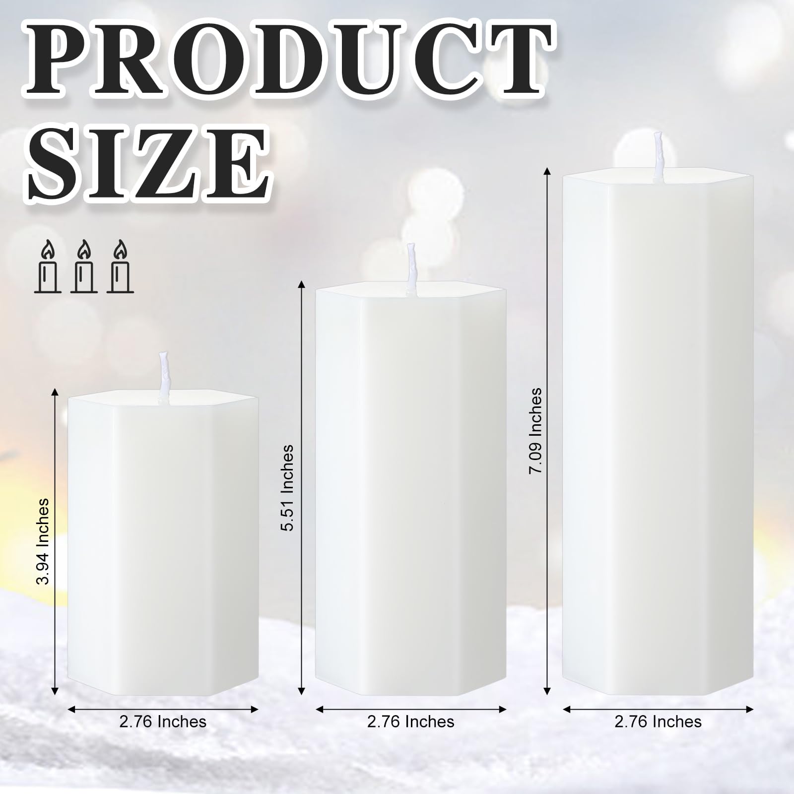 MTLEE 3 Pcs Hexagon Pillar Tall Candle Giant White 70 Hour Long Burning Time Unscented Pillar Candles Minimalism Dripless Smokeless Modern Geometric Candles Home Decor For Wedding Bathroom Living Room