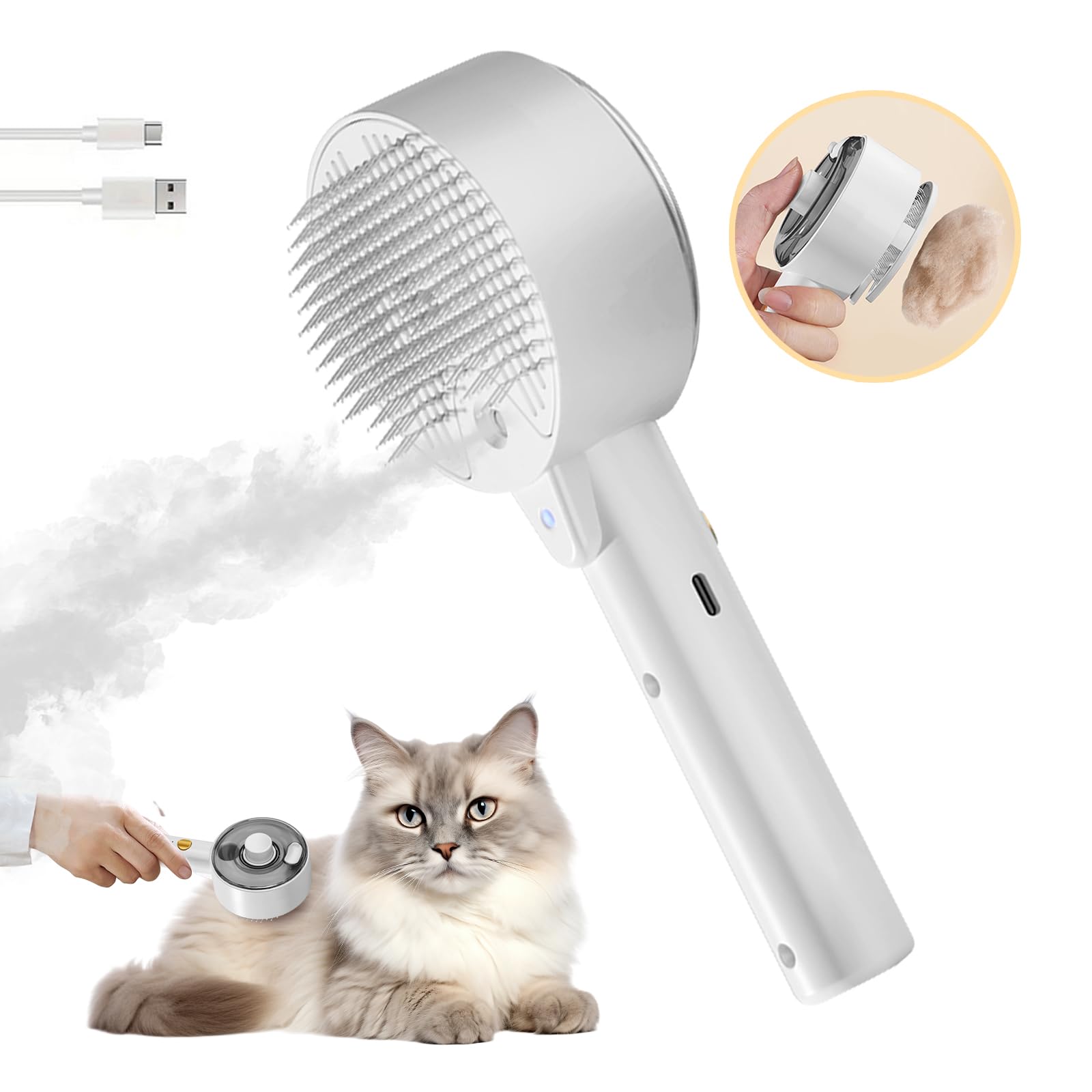 Cloud Care Cat Brush for Indoor Cat Steam Brush for Shedding Spritz Defur Comb for Cats Steam Cat Brush for Long Short Hair Cat Dog Pet Steam Brush for Cats Massage Grooming Self-Cleaning (White)