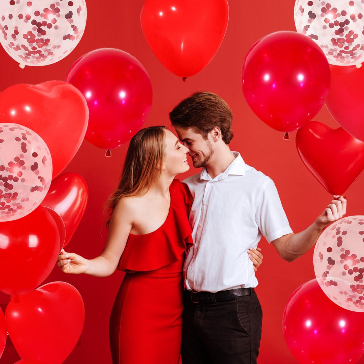 Red Balloons, 60 Pack Red Latex Balloons Red Heart Balloons and Red Confetti Balloons wiht Red Ribbon for Birthday Graduation Baby Shower Valentines Christmas Wedding Party Decorations