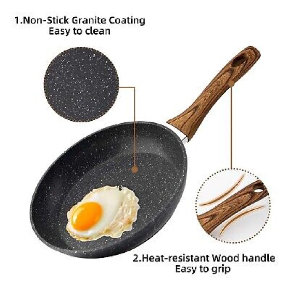 HOMEFINESSE Nonstick frying pan skillet, swiss granite coating pan, egg omelette pan, pfoa free, chef pan healthy stone (9.5 inches)