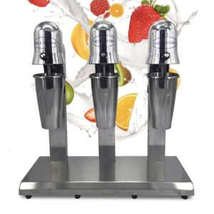 Milkshake Mixer, Commercial Stainless Steel Milk Shaking Machine, 3-Head Milkshake Mixer with 3 x 800 ML Stainless Steel Cups & 3 PC Cups, Electric Milkshake Maker Machine for Commercial and Home