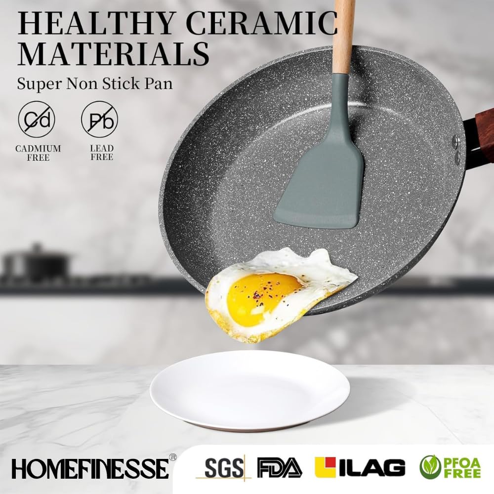 HOMEFINESSE Nonstick frying pan skillet, swiss granite coating pan, egg omelette pan, pfoa free, chef pan healthy stone (9.5 inches)