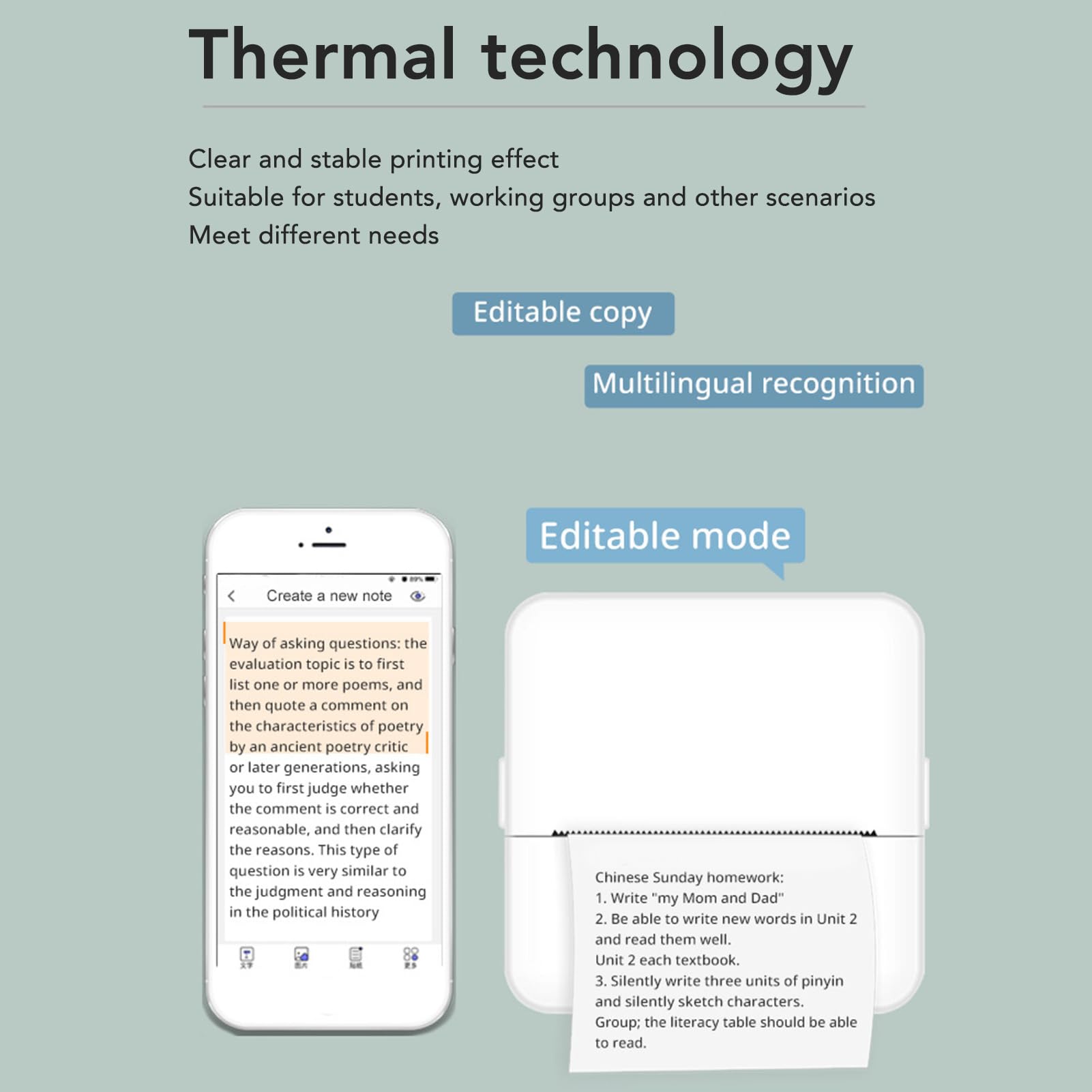 Alomejor Portable Mini Thermal Printer, Pocket Error Machine Printer with One Click Printing for Students Working Groups