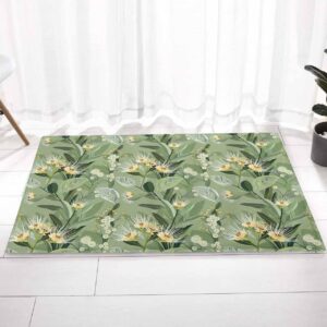 Edwiinsa Tropical Flower Plush Rug Non Slip Bathroom Mat, Soft Shaggy Bath Rugs Entryway Rug 18'' x 30'', Green Palm Leaves Botanical Spring Summer Throw Floor Carpet Mat for Bathroom Shower Kitchen