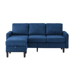 TURRIDU L-Shape Sleeper Sectional Sofa with Storage Ottoman, 3-Seater Convertible Sofa Couch with Reversible Chaise, Soft Thick Cushion Sofa for Living Room, Apartment, Small Space, Navy Blue