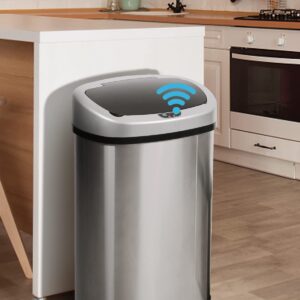 Trash Can, Motion Sensor Garbage Can 13 Gallon, Touchless Kitchen Trash Cans with Lid, Stainless Steel Sensor Garbage Cans for Kitchen, Automatic Small Trash Can for Bathroom Bedroom Home, Sliver