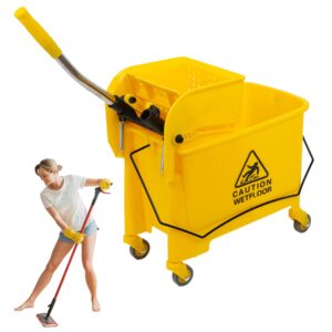 Mop Bucket & Side Wringer Combo, Heavy Duty Commercial Mop Bucket with 20 Quarts Cleaning Cart with Wringer for Home Business Cleaning (1PC Yellow)