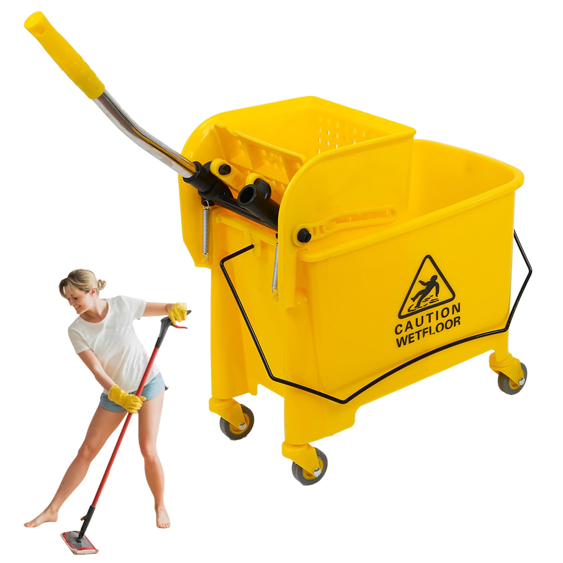 Mop and Bucket with Wringer Set for Home, 20 Quarts Commercial Mop Bucket with Wringer on Wheels Mop Bucket & Side Wringer Combo for Home Office Cleaning (1PC Yellow)