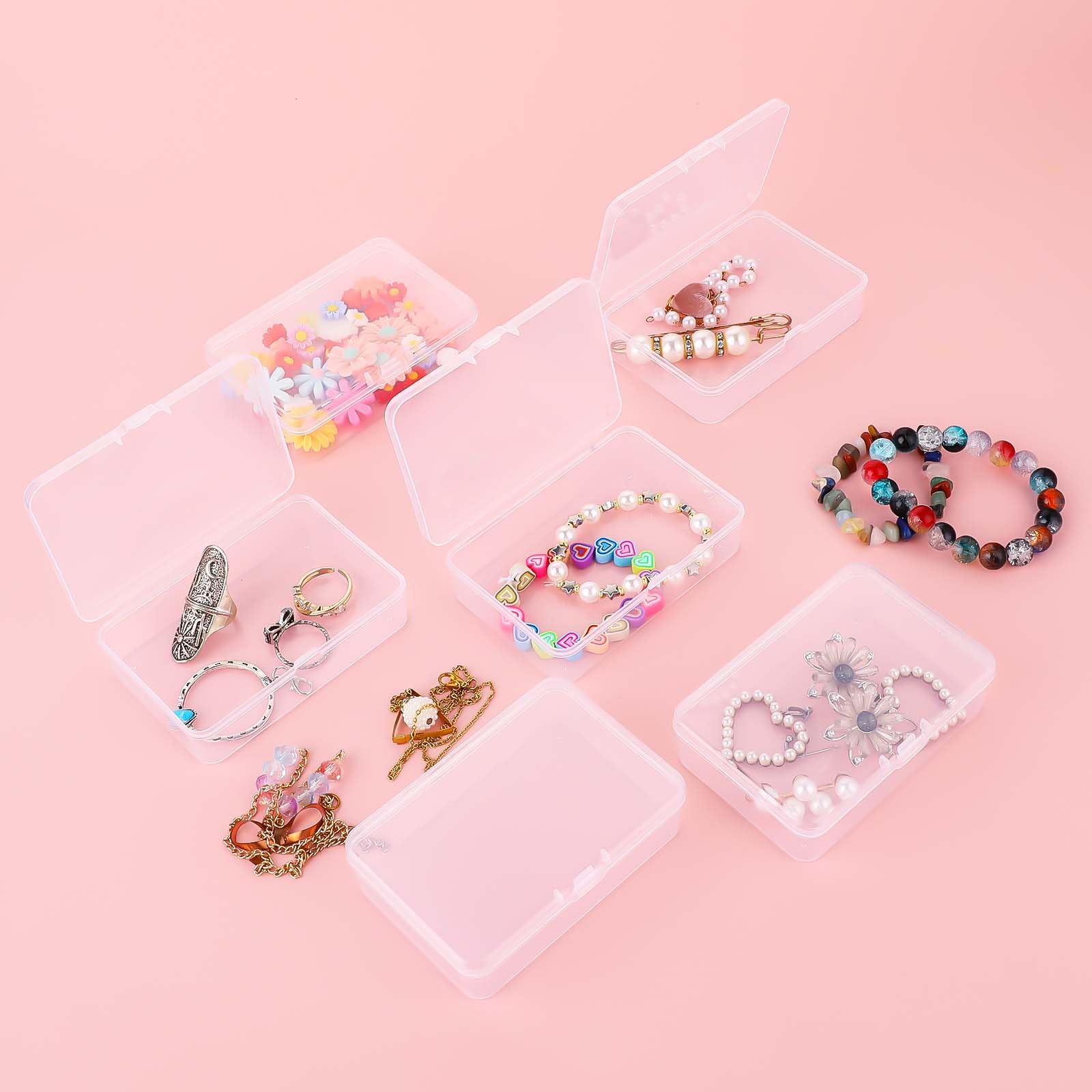 4 Pcs Mini Plastic Storage Containers Box with Lid, Small Beads Storage Containers Travel Case 4.5x3.3x1.1 Inch Clear Rectangle Box Organizer for Collecting Small Items, Beads, Jewelry, Cards, Crafts