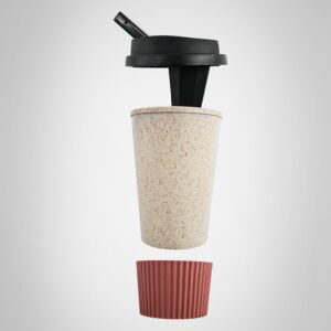 Portable Coffee Cup with Ceramic Bowl & High-Temperature Silicone | Unique Concealable Style for Gatherings(Grey Sleeve)