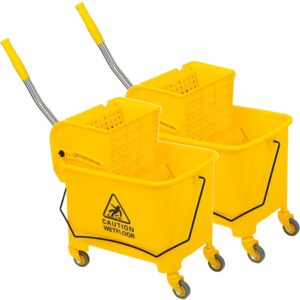 mop bucket with wringer on wheels, commercial mop bucket with 20 quarts mop bucket & side wringer combo, mop and bucket with wringer set for home (2pcs yellow)