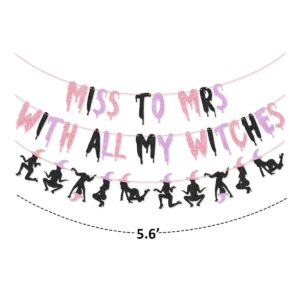 Pink Purple Miss to Mrs with All My Witches Banner Garland for Halloween Bachelorette Party Decorations