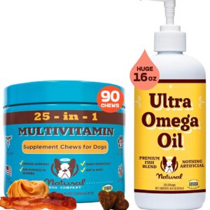 Natural Dog Company Multivitamin Chews and Ultra Omega Oil for Active Dogs - Nutrient-Rich Dog Treats with Omega-3 and Essential Vitamins, Supports Cognitive Health and Overall Vitality for All Breeds