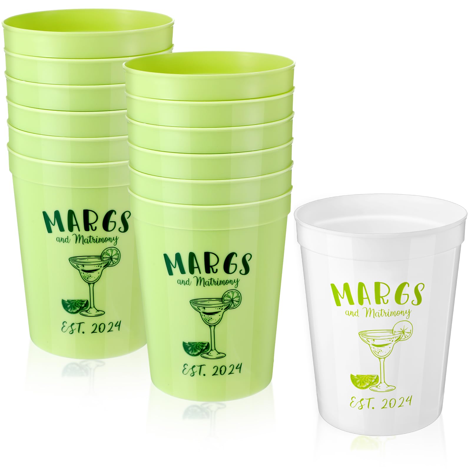 Skyley 12 Pcs Margs and Matrimony Bachelorette Party Plastic Cup 16oz Margarita Bridesmaid Cup Cocktail Wine Themed Reusable Bachlorette Cup Bridal Shower Wedding Cinco De Mayo Decoration Supplies