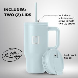 IRON °FLASK Co-Pilot Insulated Mug w/Straw & Flip Cap Lids - Cup Holder Bottle for Hot, Cold Drink - Leak-Proof - Water, Coffee Portable Travel Mug - Morning Mist, 16 Oz