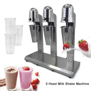 Milkshake Mixer, Commercial Stainless Steel Milk Shaking Machine, 3-Head Milkshake Mixer with 3 x 800 ML Stainless Steel Cups & 3 PC Cups, Electric Milkshake Maker Machine for Commercial and Home