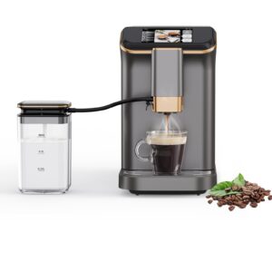 garveehome espresso maker with automatic milk frother one touch control, coffee maker built-in grinder, 15 brewing options, super automatic convenience, 1350w, gold gray