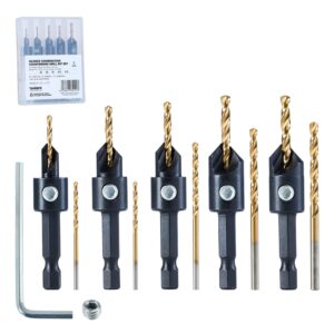 toolant silence combination countersink drill bits set, #4, #6, #8, #10, #12, high-speed steel counter sink drill bit for us wood screw