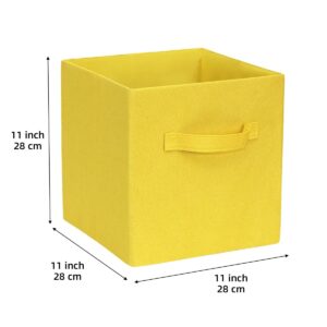 11x11 Collapsible Storage Bins, Cubby Storage Boxes with Handles for Organizing Shelf Closet, Home Decor, 2 Pack, Yellow