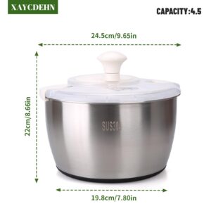 Stainless Steel Salad Rotator, 5-quart Vegetable Dishwasher,Lettuce Cleaner and Dryer, Stainless Steel Salad Spinner, Salad Spinner