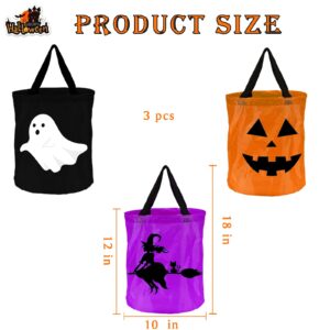 ANYMONYPF 3 Pieces Halloween LED Light Candy Bags Light Up Halloween Trick or Treat Bags Ghost Pumpkin Witch Bucket Halloween Treat Bags for Kids Halloween Party Favors