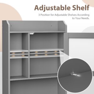 Nouva Over The Toilet Storage Cabinet - Glass Door Bathroom Shelf Storage Organizer with Adjustable Shelf Freestanding Toilet Rack Space Saver,Grey, AE453