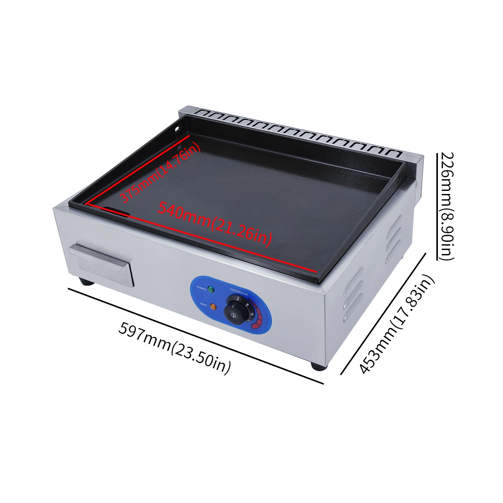 DULNICE Electric Griddle for Commercial Use - 3000W Enamel Cast Iron Cooking Plate with Temperature Control - Ideal for Restaurants and Commercial Kitchens