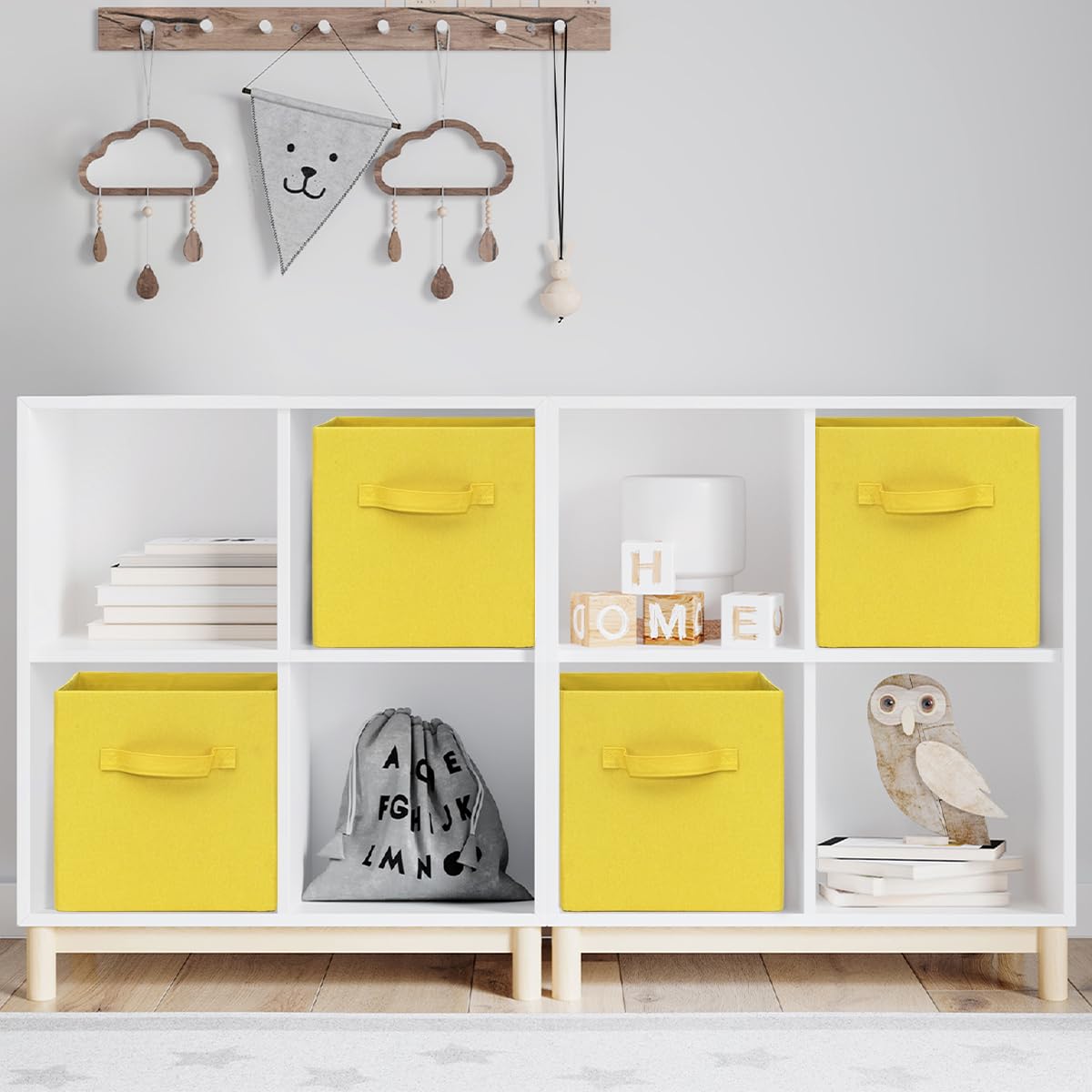 11x11 Collapsible Storage Bins, Cubby Storage Boxes with Handles for Organizing Shelf Closet, Home Decor, 2 Pack, Yellow