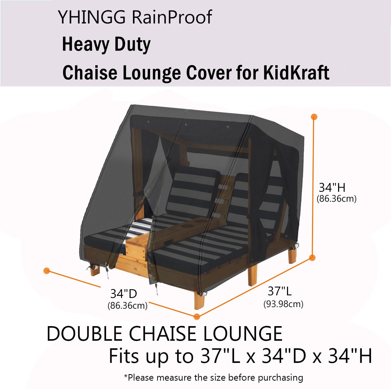 YHINGG Chaise Lounge Chair Cover for KidKraft Wooden Outdoor Double Chaise Lounge 840D Waterproof Patio Furniture Covers