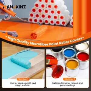 HANJKINZ Microfiber Paint Roller 4 Inch, Small Paint Roller Covers (3/8-Inch Nap, 60 Pack), Mini Paint Rollers for House Painting with Paint Roller Frame, Wall Painting Tool