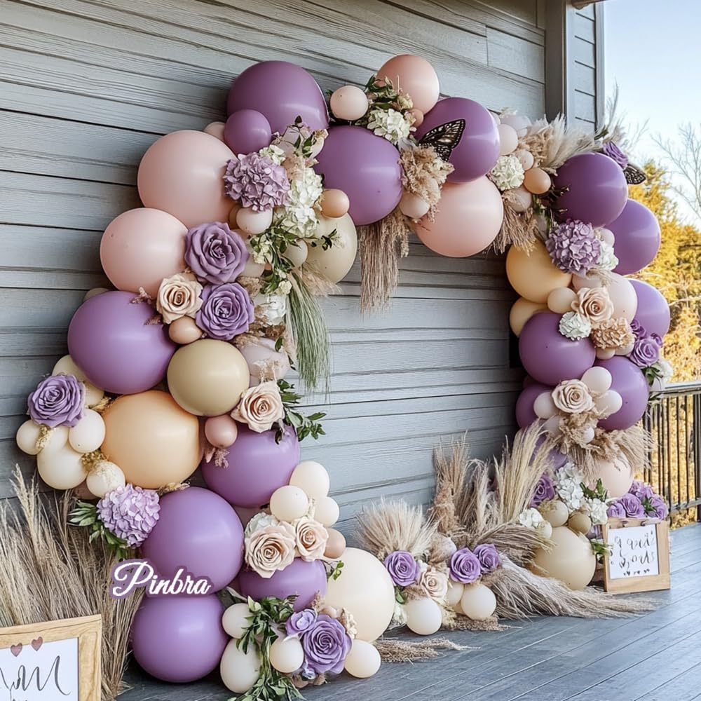 Dusty Purple Pink Balloons - Double Stuffed Lavender Pink Nude Balloon Garland White Sand Blush Ivory Balloon Pastel Lilac Balloon Arch Kit for Birthday Baby Shower Bridal Wedding Party Decorations