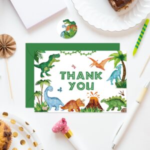 Whaline 24 Pack Dinosaur Thank You Card Watercolor Green Jurassic Greeting Card with Envelopes Sticker Cute Animal Blank Note Card for Baby Shower Party Invitation Supplies, 4 x 6 Inch