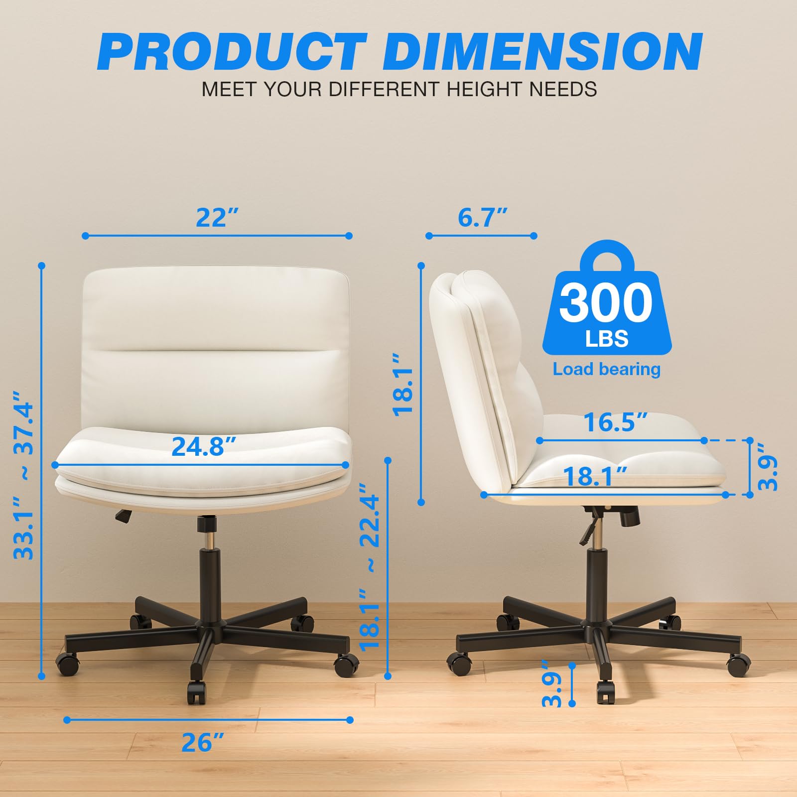 Rfiver Office Desk Chairs with Wheels, Criss Cross Chair with Height Adjustable and Swivel, Comfortable Thickened Cushion PU Leather Wide Comfty Chair Computer Task Chair for Home Office Gaming, Beige