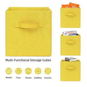 11x11 Collapsible Storage Bins, Cubby Storage Boxes with Handles for Organizing Shelf Closet, Home Decor, 2 Pack, Yellow