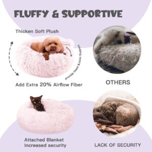 Himax Dog Beds for Small Dogs&Cats, Comfort Dog Bed with Blanket Attached, Calming Anti-Anxiety Fluffy Dog Bed Washable (20"/26"/35") Pink