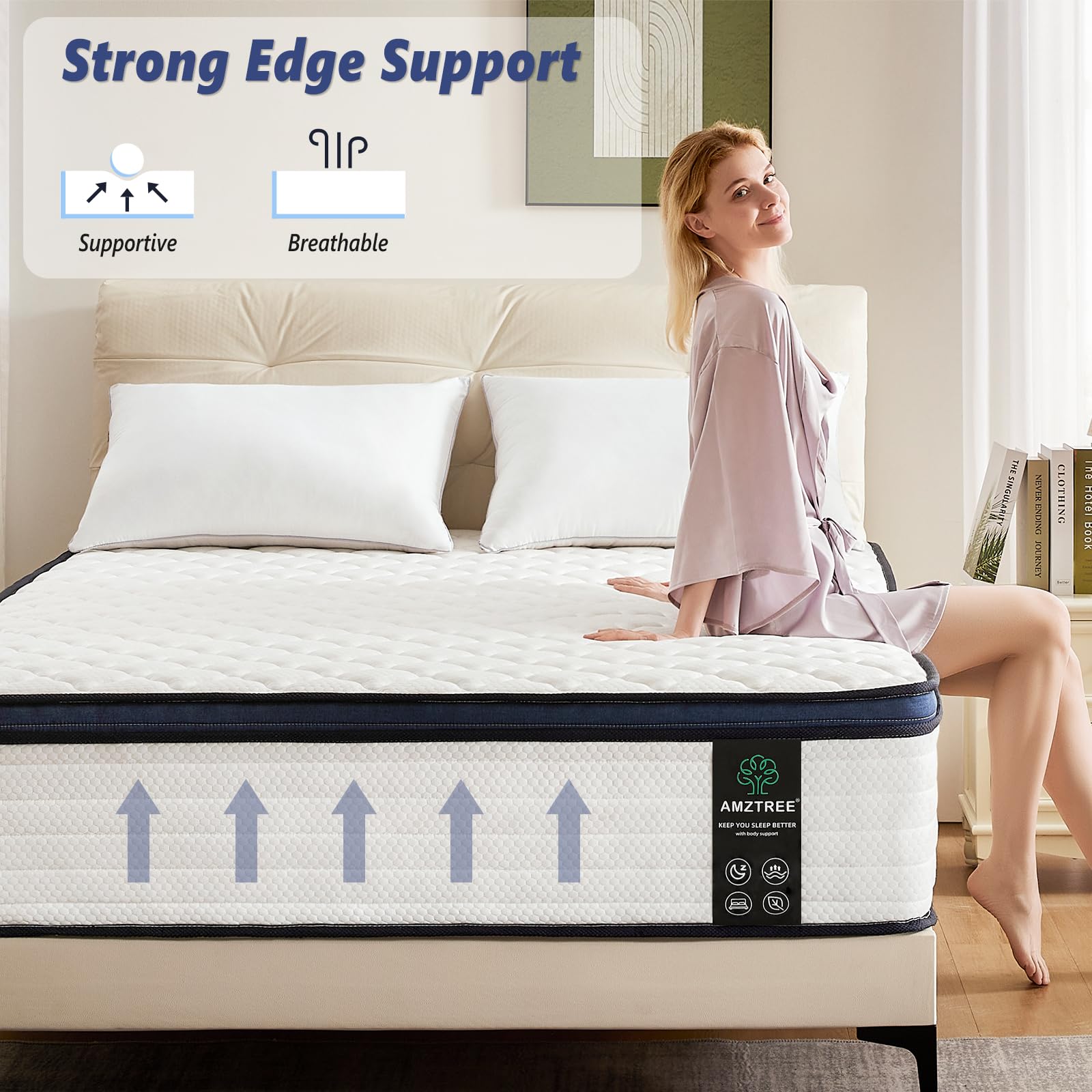 Amztree Hybrid Mattress King 14 Inch Mattress King Size - Memory Foam & Pocket Springs, Pressure Relief, Medium Firm Comfort, Motion Isolation, Ideal for All Sleep Positions, CertiPUR-US Certified