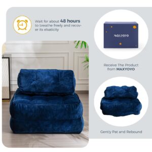 MAXYOYO Folding Sofa Bed, Velvet Convertible Sleeper Chair with Pillow Portable Fold Out Chair Bed, Multifunctional Tufted Floor Sofa Lounge for Living Room Guest Room, Navy