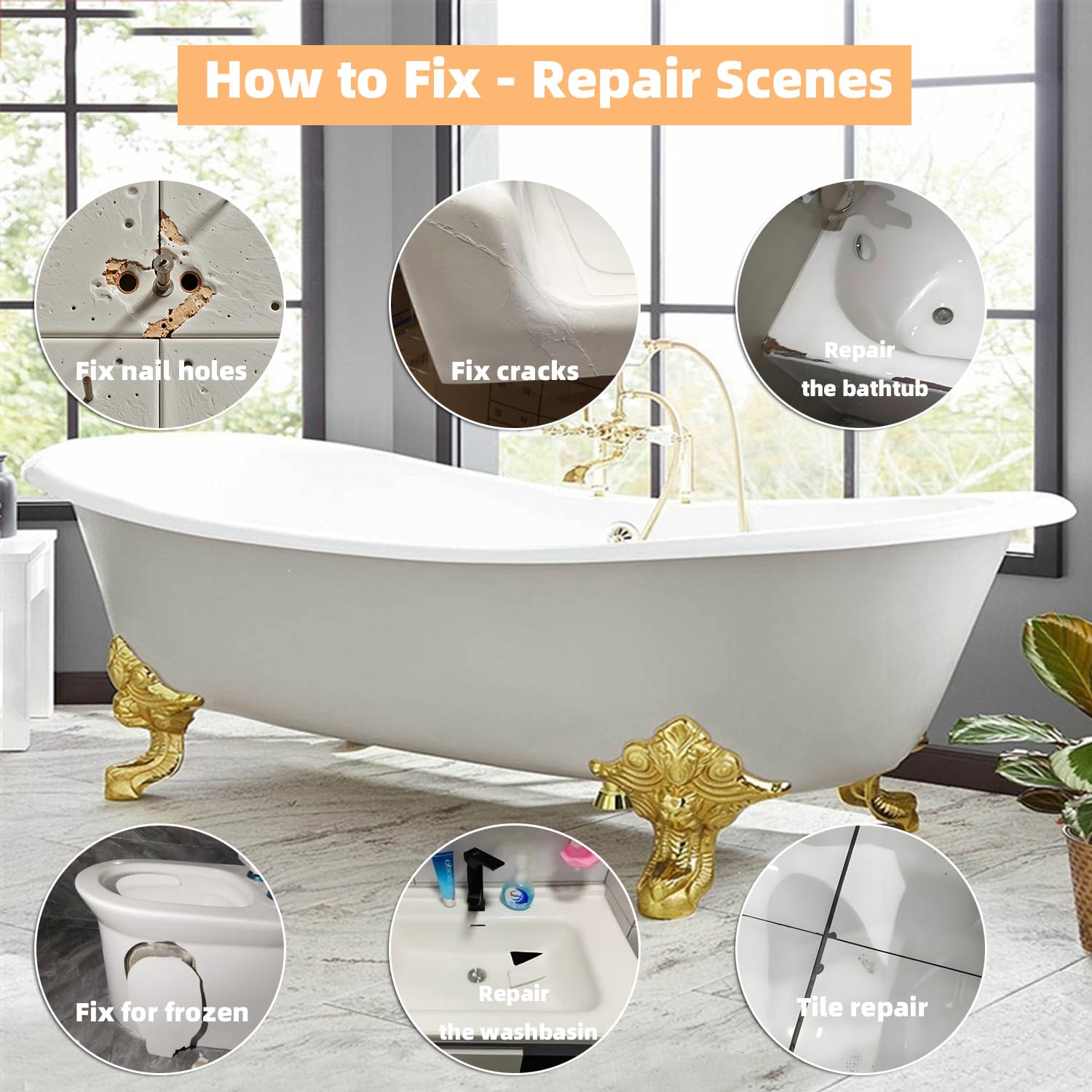 CTUYSY Porcelain Sink Repair kit White, Enamel, Porcelain, Fiberglass, Ceramic Sink, Tub Tile Toilet Shower Kit,Porcelain Sink and Acrylic Bathtub Repair Kit for Cracks Chips Dents Holes