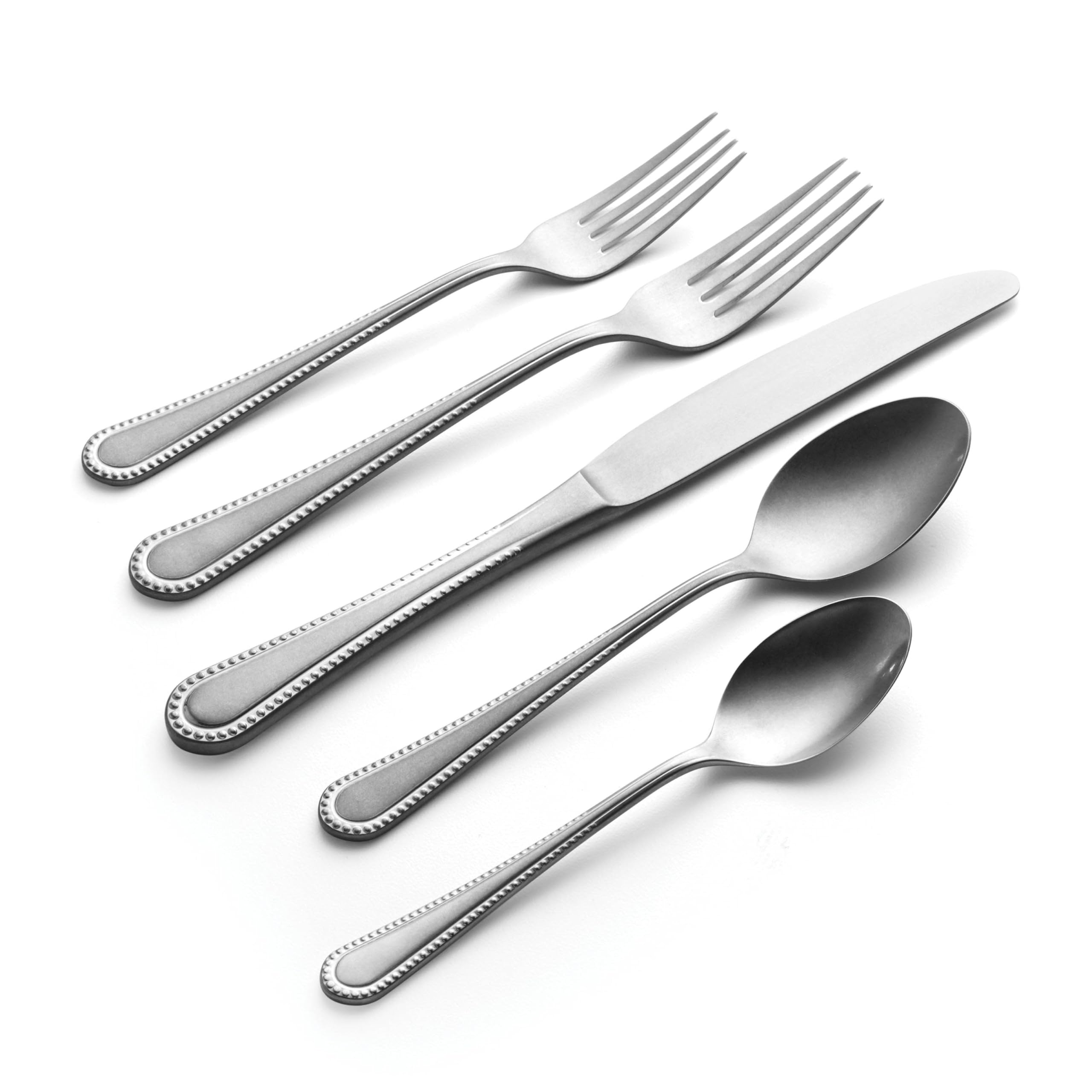 Oneida Hartwell Vintage Tumbled Piece Flatware Set, 42 Count, Metallic