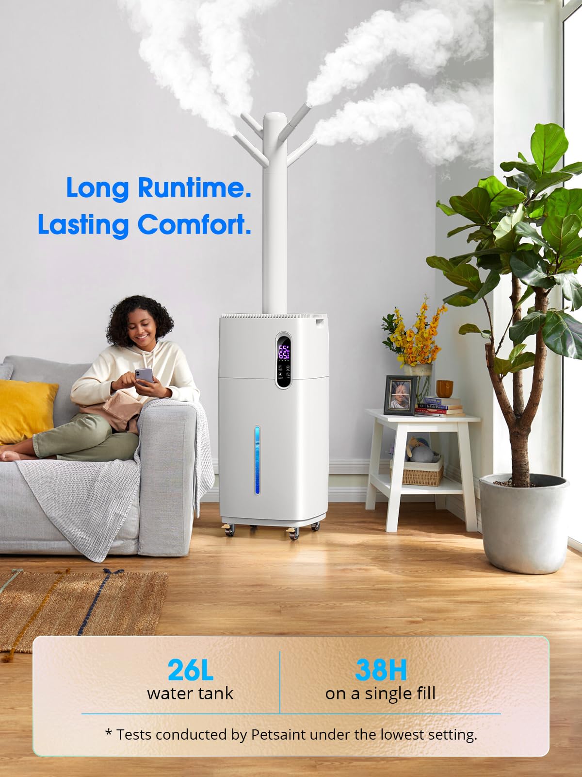 Petsaint 26L/5.7Gal Humidifier for Large Room Up to 3000 ft², 6-core atomization, 2000 mL/h Mist Output, Remote Control and 6 Mist Level, Ultrasonic Cool Mist Humidifiers for Bedroom Whole House